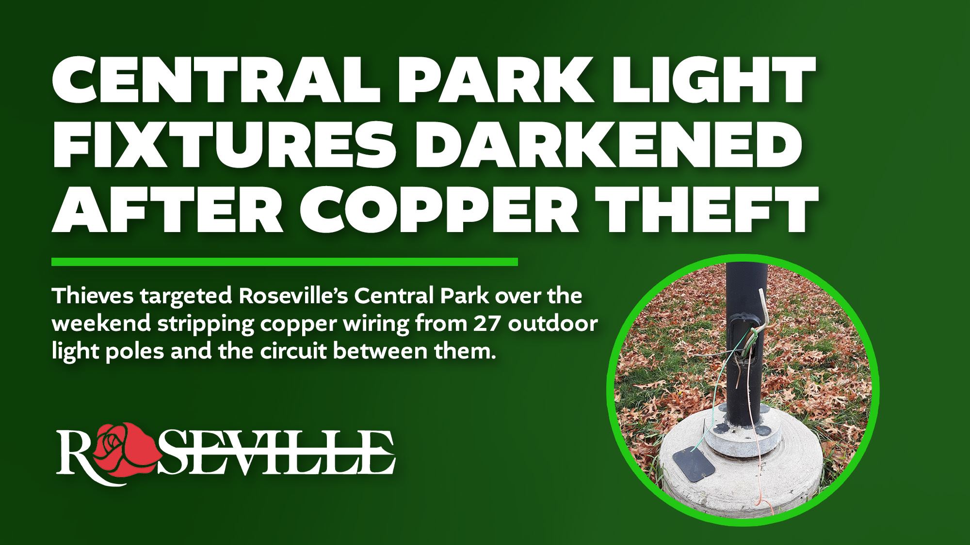 Central Park light fixtures darkened after copper theft 