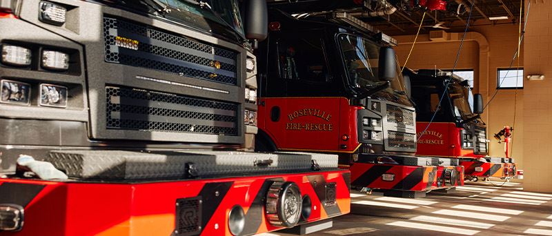 Roseville Fire Department fire trucks.